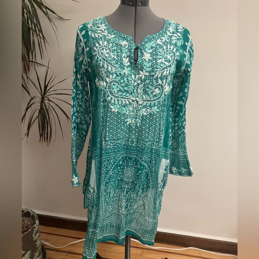 Raj Teal and Cream 100% Cotton Tunic